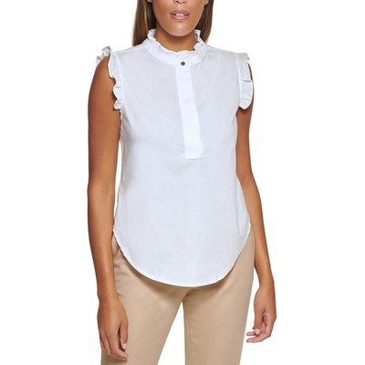 

Женская блузка на пуговицах с рюшами и планкой 1/2 DKNY, рубашка BHFO 0509, Linen white