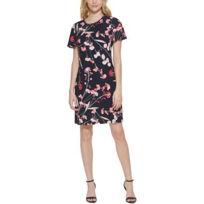 

Tommy Hilfiger Womens Blossom Mini Short Sleeve Shift Dress Petites BHFO 9910, Ballerina pink multi