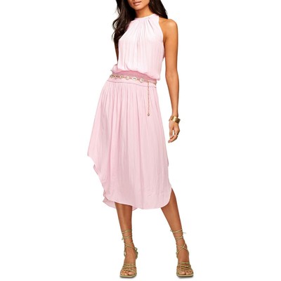 Свадебное миди-платье Ramy Brook Womens Audrey Pink с заниженной талией на бретелях L BHFO 1402