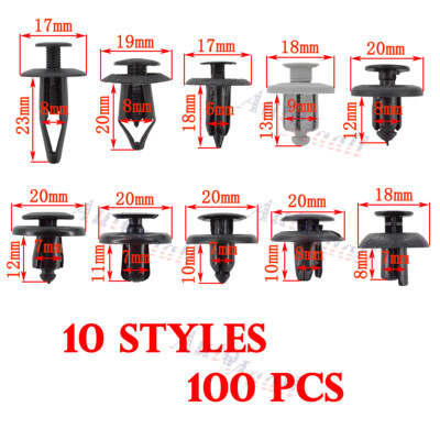 100pcs 10 SIZES Bumper Clips Rivets Retainer Fastener Car Hole Fender 9 8 7 6mm