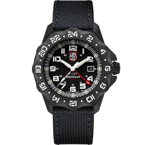 Pre-owned Luminox F-117 Nighthawk Men's Watch Gmt Rotating Bezel Black Case Strap 6441