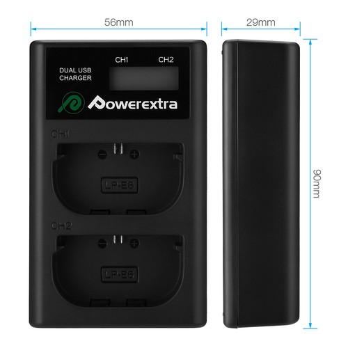 LP-E6 Battery + LCD Dual Charger for Canon EOS 5D 6D 7D Mark II III 60D 70D 80D
