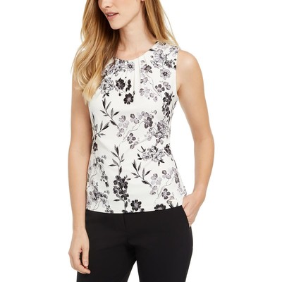 Женский плиссированный топ на бретелях Calvin Klein с цветочным принтом, цвета слоновой кости, черного цвета, L BHFO 9277