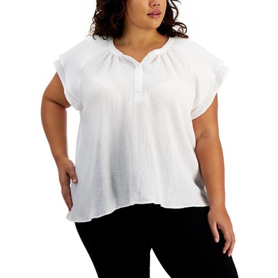 

Calvin Klein Женская белая фактурная блузка с круглым вырезом и рубашкой Plus  BHFO 4697, Soft white