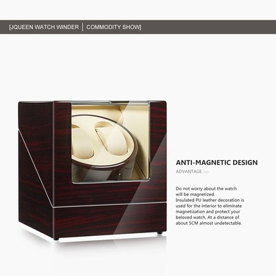 JQUEEN Double Watch Winder with Quiet Japanese Mabuchi Motor Brown + White