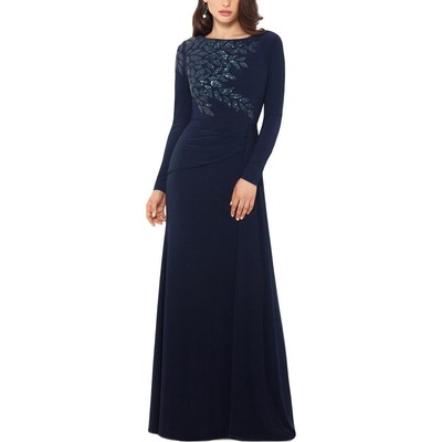 Женское темно-синее вечернее платье Xscape с блестками, длинное вечернее вечернее платье Petites 10P BHFO 3436