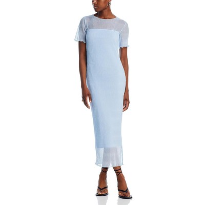 French Connection Womens Blue Tea Length Illusion Pleated Midi Dress S BHFO 3478