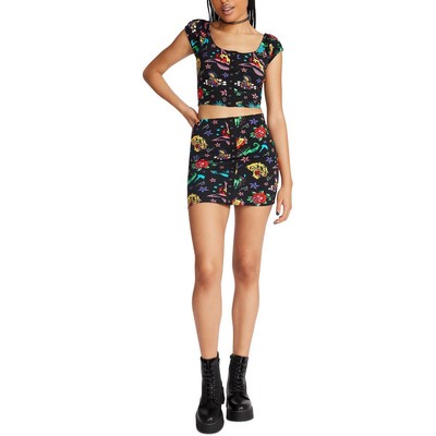 Женская черная дневная мини-юбка Betsey Johnson Mini с принтом M BHFO 0421