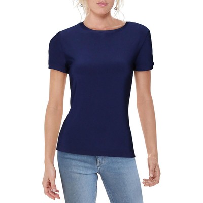 Женская темно-синяя футболка Anne Klein с круглым вырезом на спине и пуговицами XXS BHFO 7691