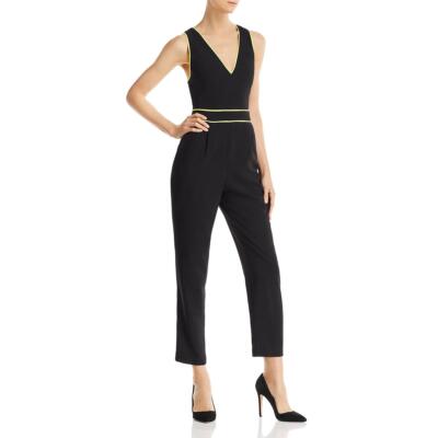 Alice and Olivia Womens Black V-Neck Straight Leg Jumpsuit 6 BHFO 8572