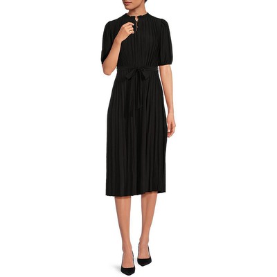 Sharagano Womens Black Shutter Pleat Puff Sleeve Daytime Midi Dress 10 BHFO 0976
