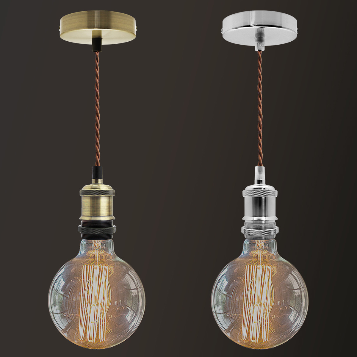 E27 Ceiling Rose Light Fabric Flex Pendant Lamp Holder Fitting