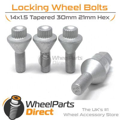 Silver Bimecc 14x1.5 Lock Bolts for Opel Movano [C] 21-22 on Original Wheels