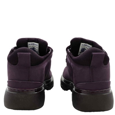 Pre-owned Burberry Men's Aubergine Lace-up Leather Trek Ankle Boots In Purple
