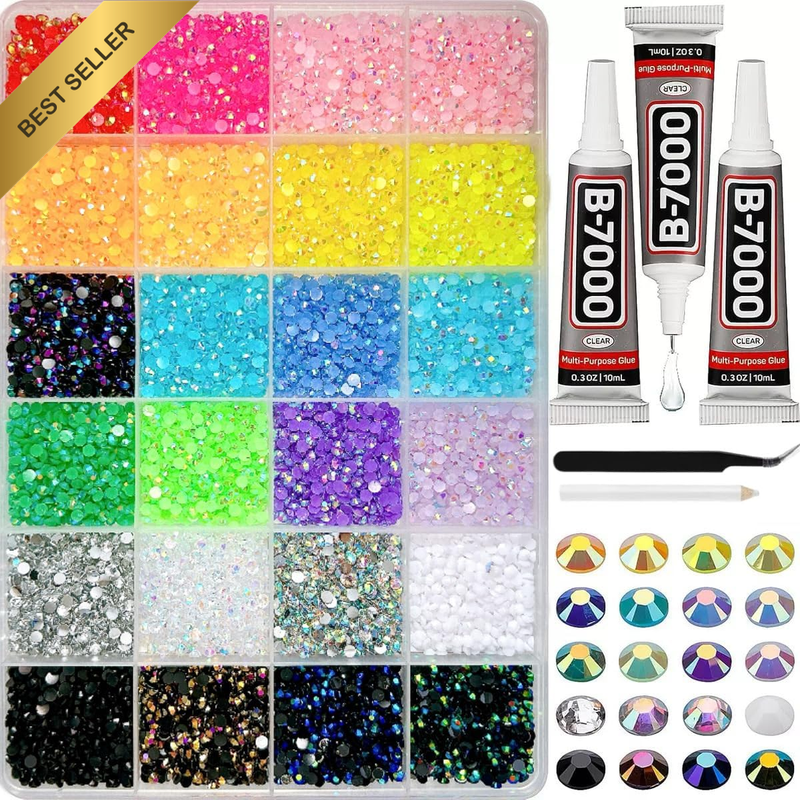 Resin Rhinestone Kit, Multicolor 3Mm Flatback Gems, 24000 Pieces with 3 B7000 Je