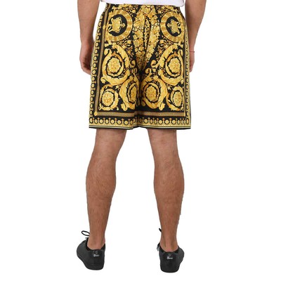 Pre-owned Versace Men's Silk Twill Barocco Print Shorts In Multicolor