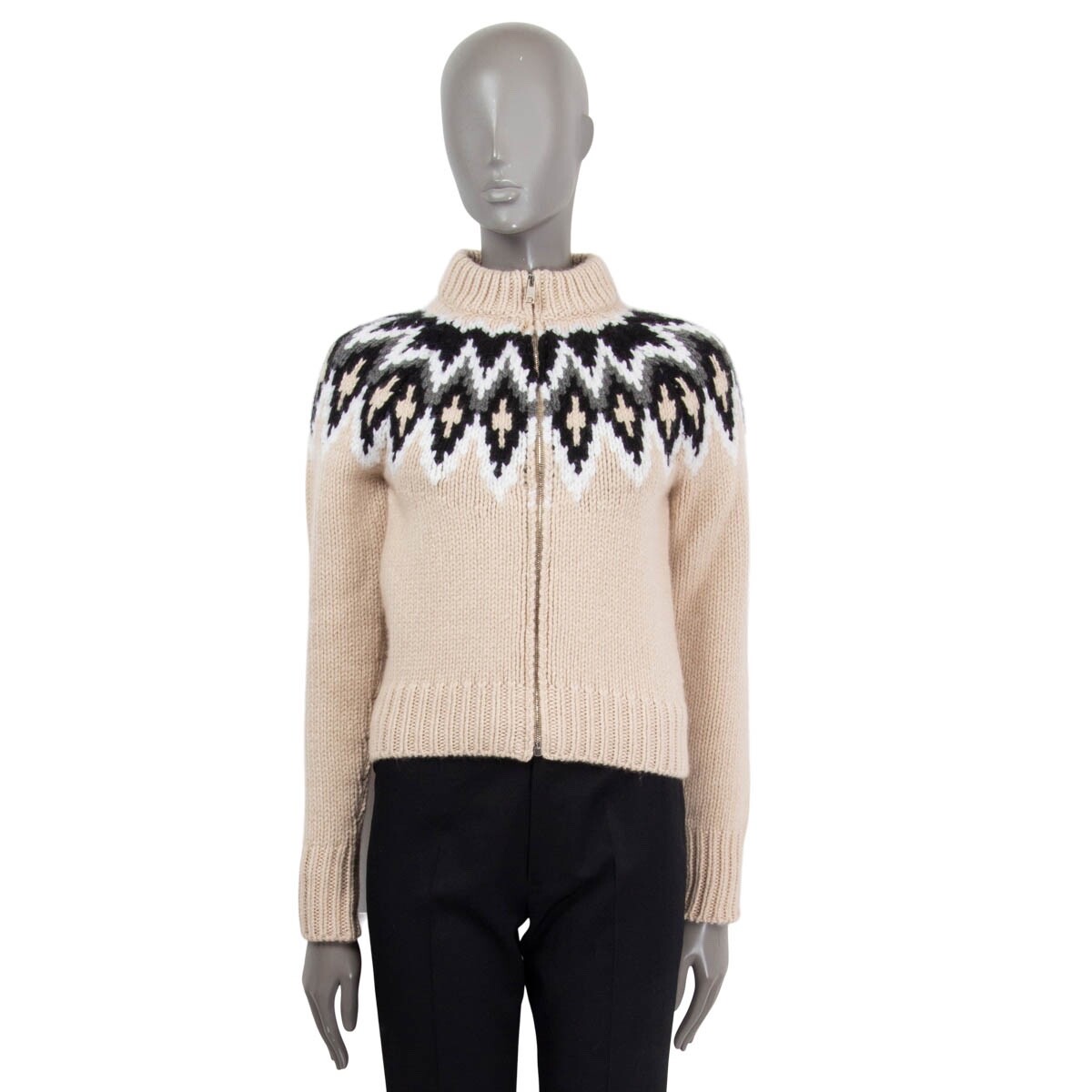 【アイスベア】Prada Full Zip knit Sweater 66859 auth PRADA beige cashmere wool FAIR ISLE ZIP FRONT