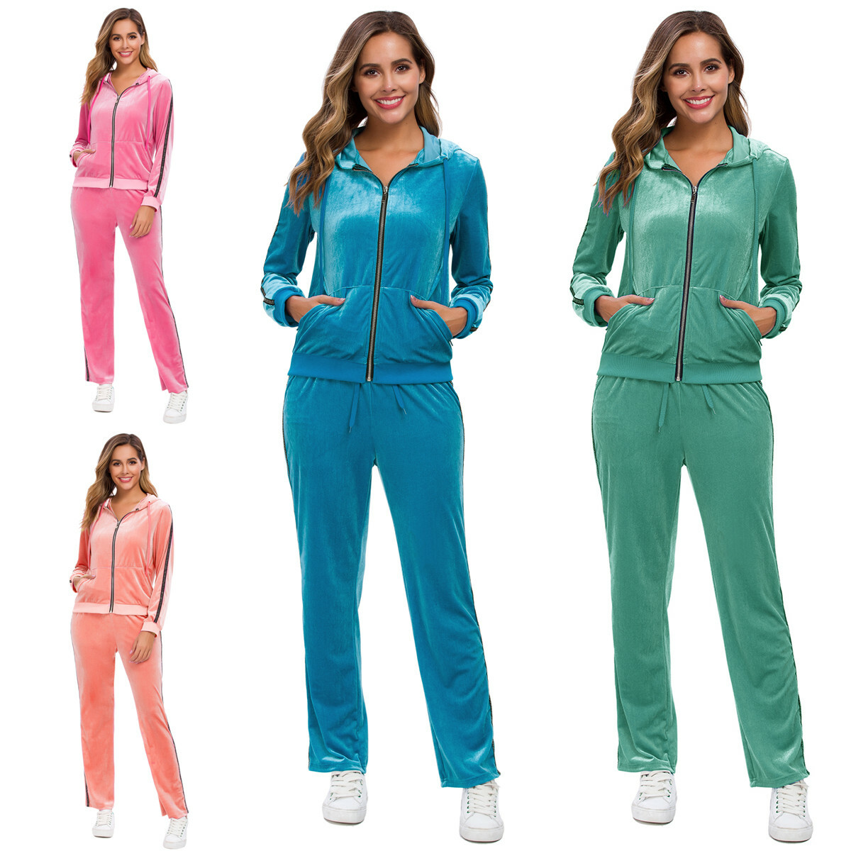 Stripe Hooded Tracksuit Sports Sweatshirt 2 Piece