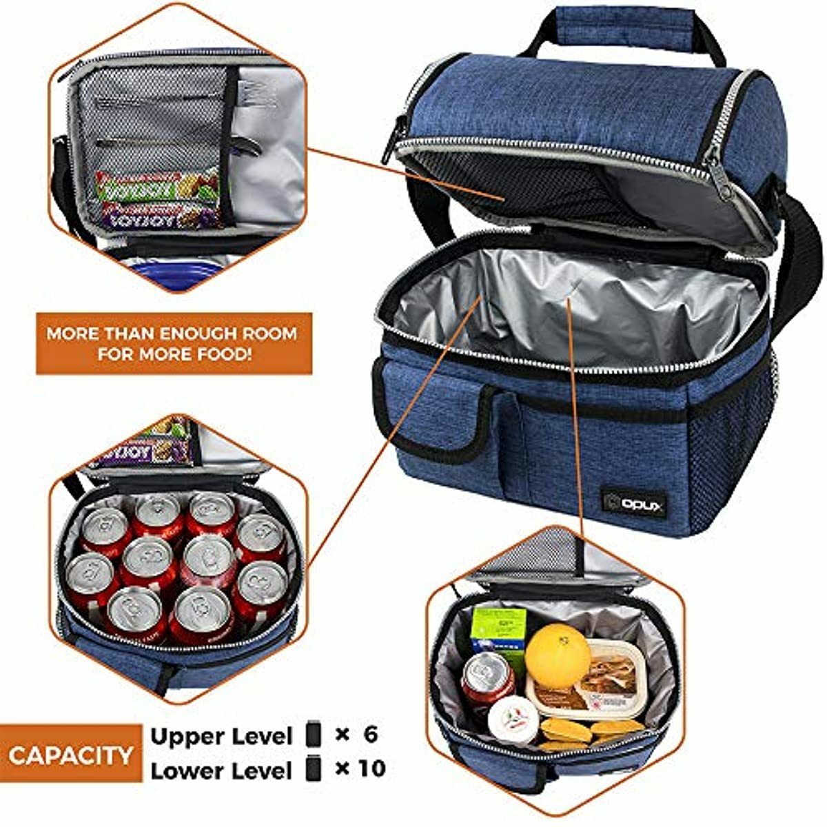 Two Compartment Lunch Bag for School Work Day Job Dual Double Decker 2 Spacious