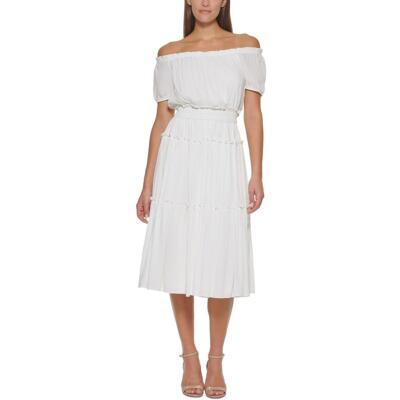 

Женское повседневное миди-платье Tommy Hilfiger с открытыми плечами BHFO 1827, Цвет слоновой кости