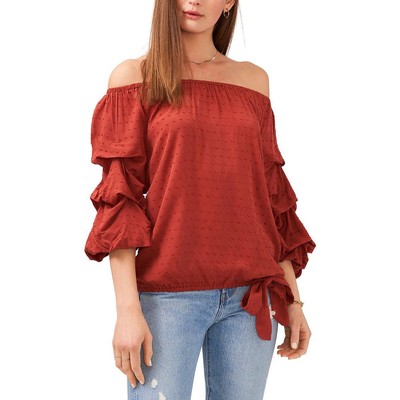 

Женская красная рубашка с открытыми плечами в горошек Vince Camuto, 1 шт. BHFO 4651, Rust