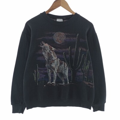 今季一番 Large TULTEX 90'S Print Sweatshirt Animal Pattern Wolf トップス
