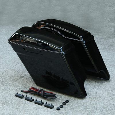 5 Inch Vivid Black Extended Stretched Saddlebags Fits for Touring Models FLT, FL