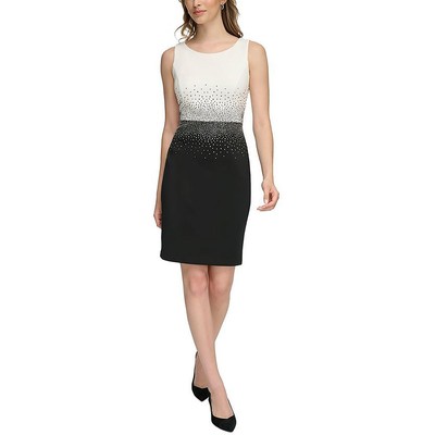 Женское вечернее мини-платье-футляр Calvin Klein, черное со стразами цвета слоновой кости, 4 BHFO 8048