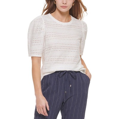 Calvin Klein Женская футболка с пышными рукавами и ушками цвета слоновой кости, пуловер, верхняя рубашка L BHFO 5593