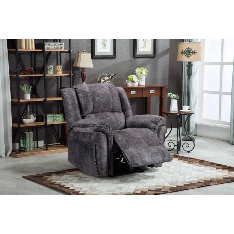 Fabric Power Recliner Arm Chair, Living Room Plush Sofa Chair With Usb, Gray