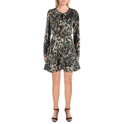 Женское зеленое атласное приталенное платье-клеш с принтом Jessica Simpson, L BHFO 4669