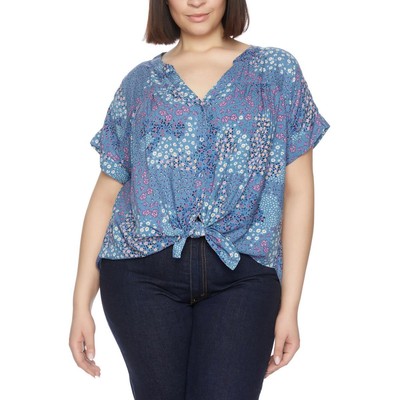 Cooper & Ella Womens Blue Hi Low Blouse Button-Down Top Shirt Plus 1X BHFO 9560