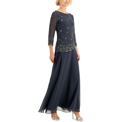 

Женское серое вечернее платье J Kara, расшитое бисером,  BHFO 5583, Gunmetal
