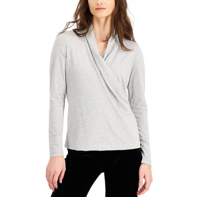 

Женская рубашка Donna Karan Surplice Silver Metallic с v-образным вырезом и запахом  BHFO 0274, Серебряный