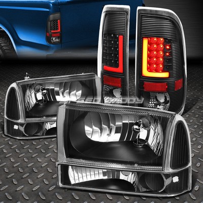 3D КРАСНЫЙ СВЕТОДИОДНЫЙ ЧЕРНЫЙ ПРОЗРАЧНЫЙ ЗАДНИЙ ФОНАРЬ + ЧЕРНАЯ ПРОЗРАЧНАЯ ФАРА ДЛЯ 99-04 SUPER DUTY