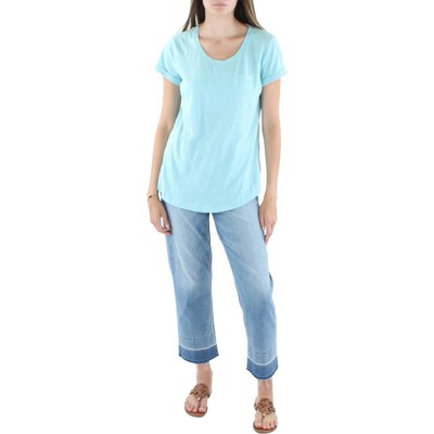 

Женская синяя хлопковая футболка со складками Style - Co., топ  BHFO 7477, Pale turquoise