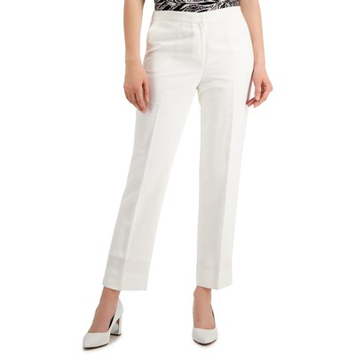 

Kasper Женские Белые Льняные Брюки Прямые Со Средней Посадкой Petites  BHFO 4704, Lily white, 10762461