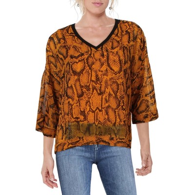 

Marled Reunited Clothing Женская оранжевая рубашка с v-образным вырезом и принтом  BHFO 6848, Thai curry combo