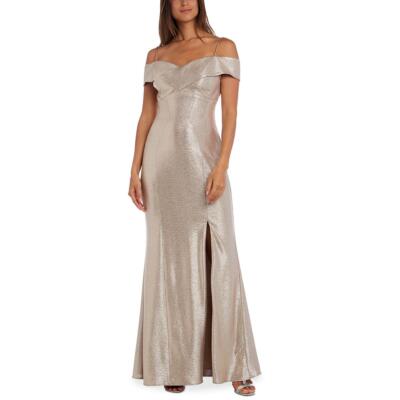 

NW Nightway Womens Metallic Off The Shoulder Evening Dress Petites BHFO 9495