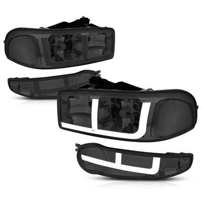 For 02-06 GMC Sierra/Yukon 1500 Denali OE Style LED DRL Headlights Smoked/Clear