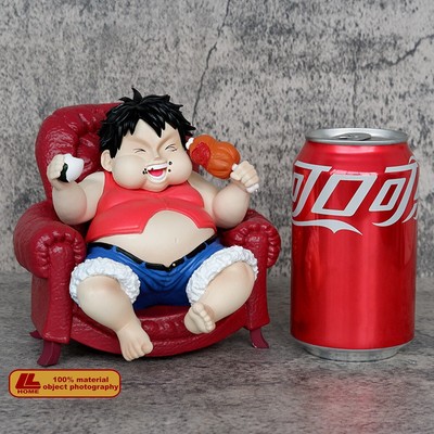Anime OP Fat Monkey D. Luffy Sit Sofa eat food Figure Statue Toy Gift