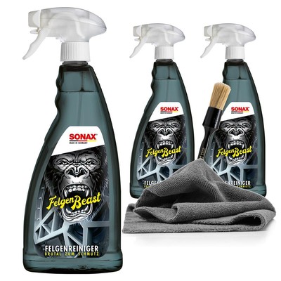 SONAX Felgenreinger FelgenBeast 1L Mikrofasertuch Felgen Pinsel 3er Pack