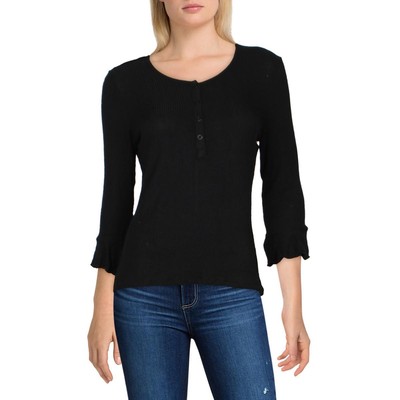 Красная женская черная блузка в рубчик с расклешенным рукавом Henley Top Shirt XS BHFO 2926