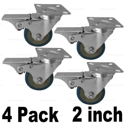 4 Pack 2''  Heavy Duty Swivel Wheel PVC Plate Caster Wheels with Lock Brake
