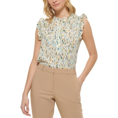 Женская блузка с оборками и принтом цвета слоновой кости DKNY Petites PM BHFO 1987