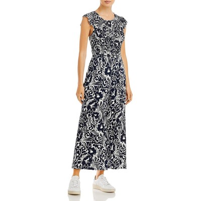 

Aqua Womens Malia Цветочный комбинезон с широкими штанинами BHFO 7477, Navy/white