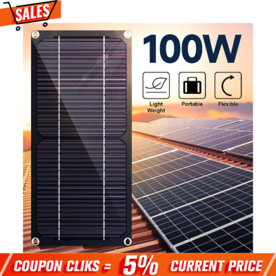 100W Solar Panel Trickle Charger Battery Maintainer with 12V Car Charge Cable RV
