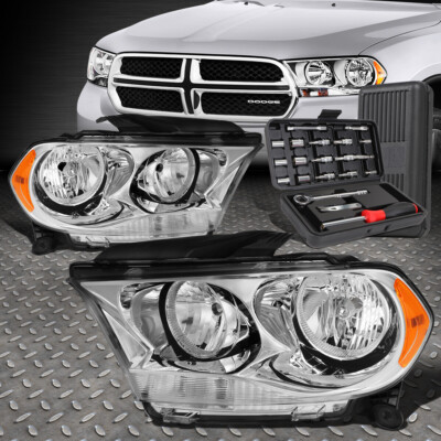 ДЛЯ 11-13 DODGE DURANGO ХРОМИРОВАННЫЙ КОРПУС ЯНТАРНАЯ УГЛОВАЯ ФАРА ГОЛОВНОГО ФОНАРЯ + НАБОР ИНСТРУМЕНТОВ