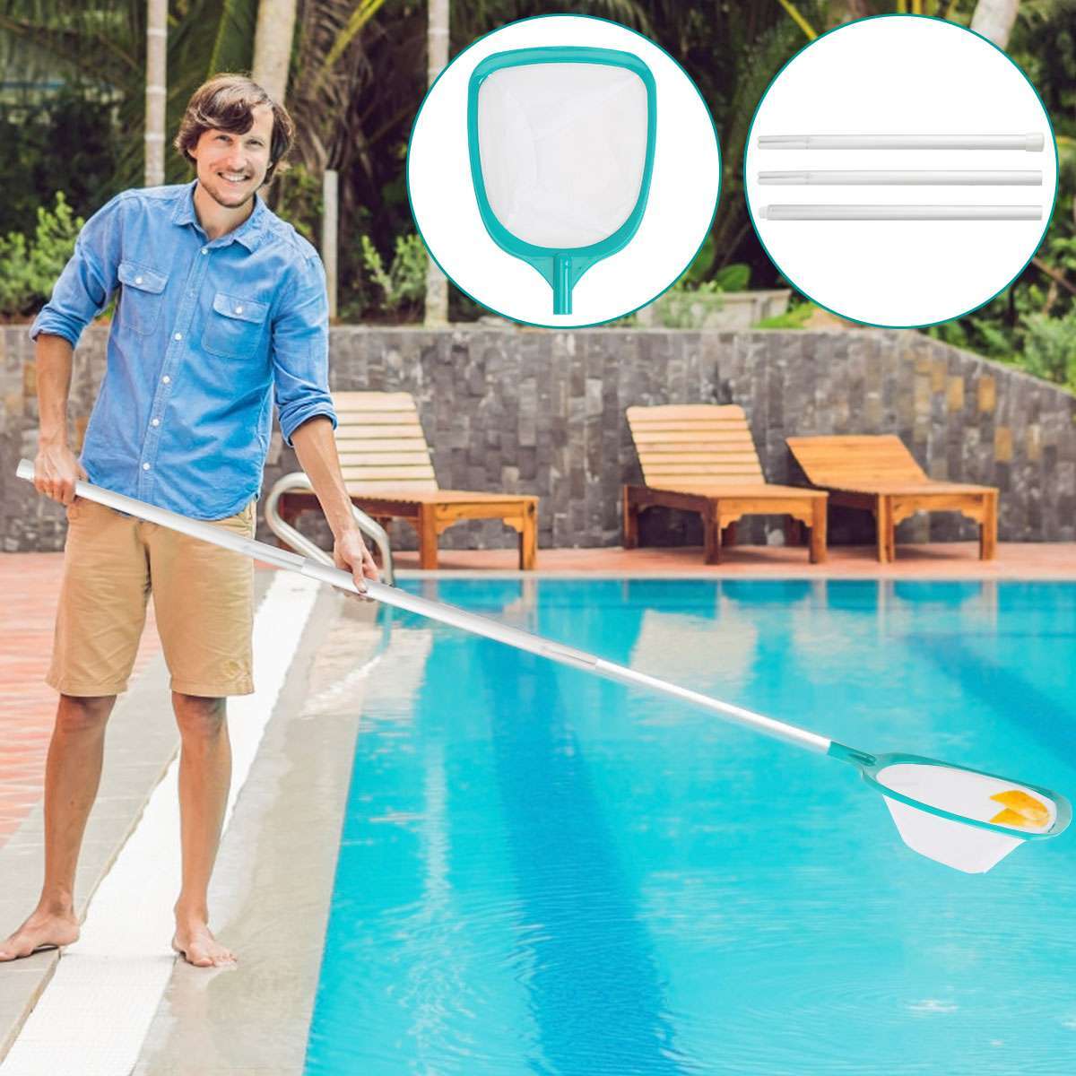 Heavy Duty Pool Skimmer Leaf Rake Net Cleaning Swimming Pool Fine Mesh Netting