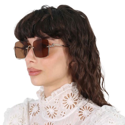 Pre-owned Gucci Brown Square Ladies Sunglasses Gg1279s 002 54 Gg1279s 002 54
